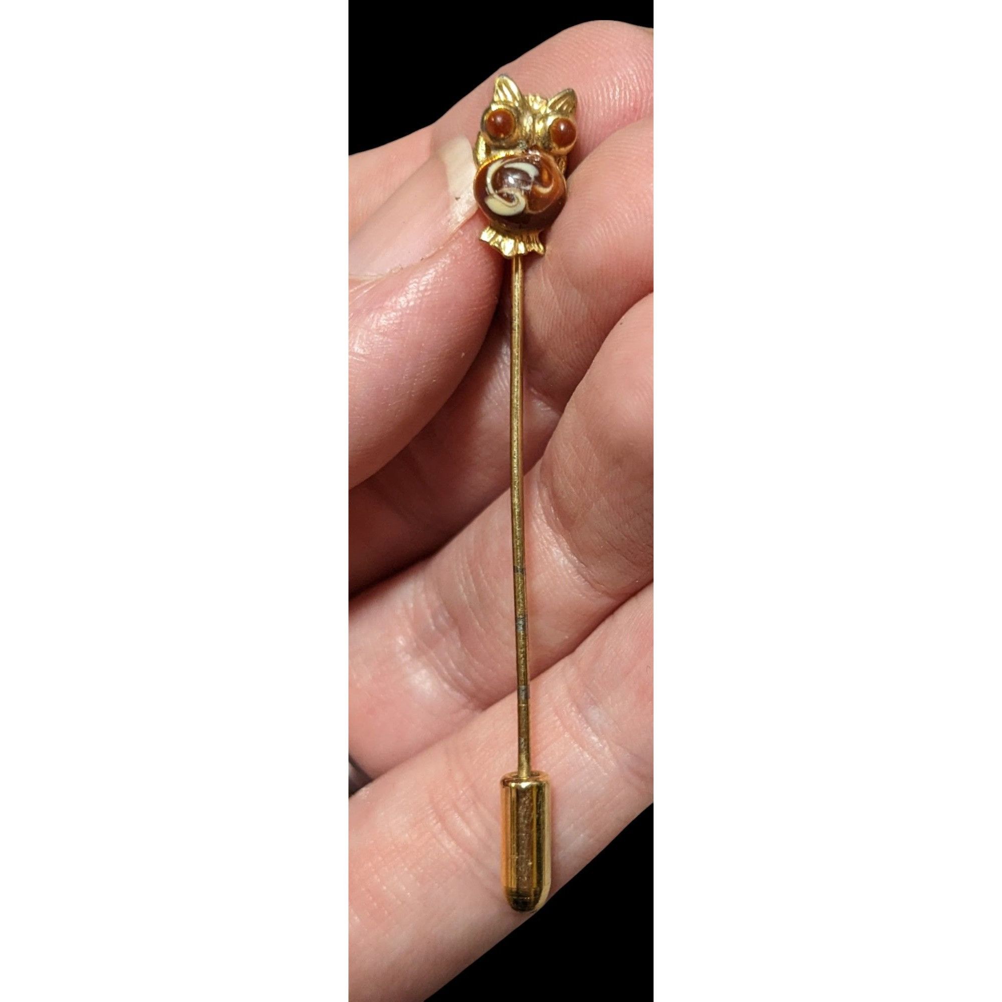 Other Vintage Owl Brown And Gold Enamel Stick Pin Size ONE SIZE - 1 Thumbnail