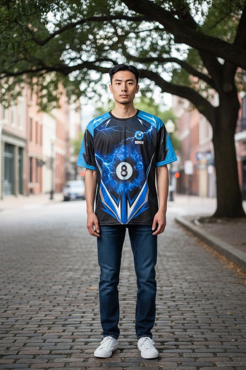 The Unbranded Brand 8 Ball Jersey Size Large Black & Baby Blue Size US L / EU 52-54 / 3 - 3 Thumbnail