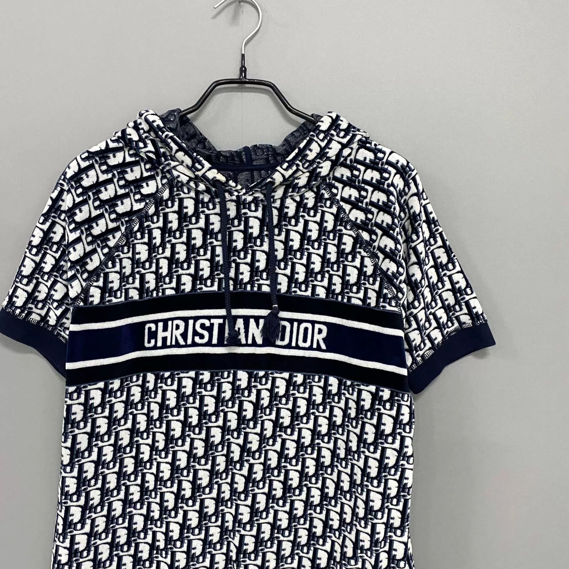 Dior Dior Velvet Oblique All-Over Print Hooded Short Sleeve Top S Size M / US 6-8 / IT 42-44 - 2 Thumbnail