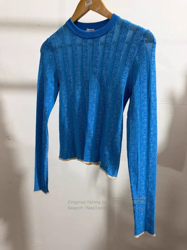 Loewe Loewe Blue lace long-sleeved knitted shirt, 83% viscose + Size L / US 10 / IT 46 - 1 Thumbnail