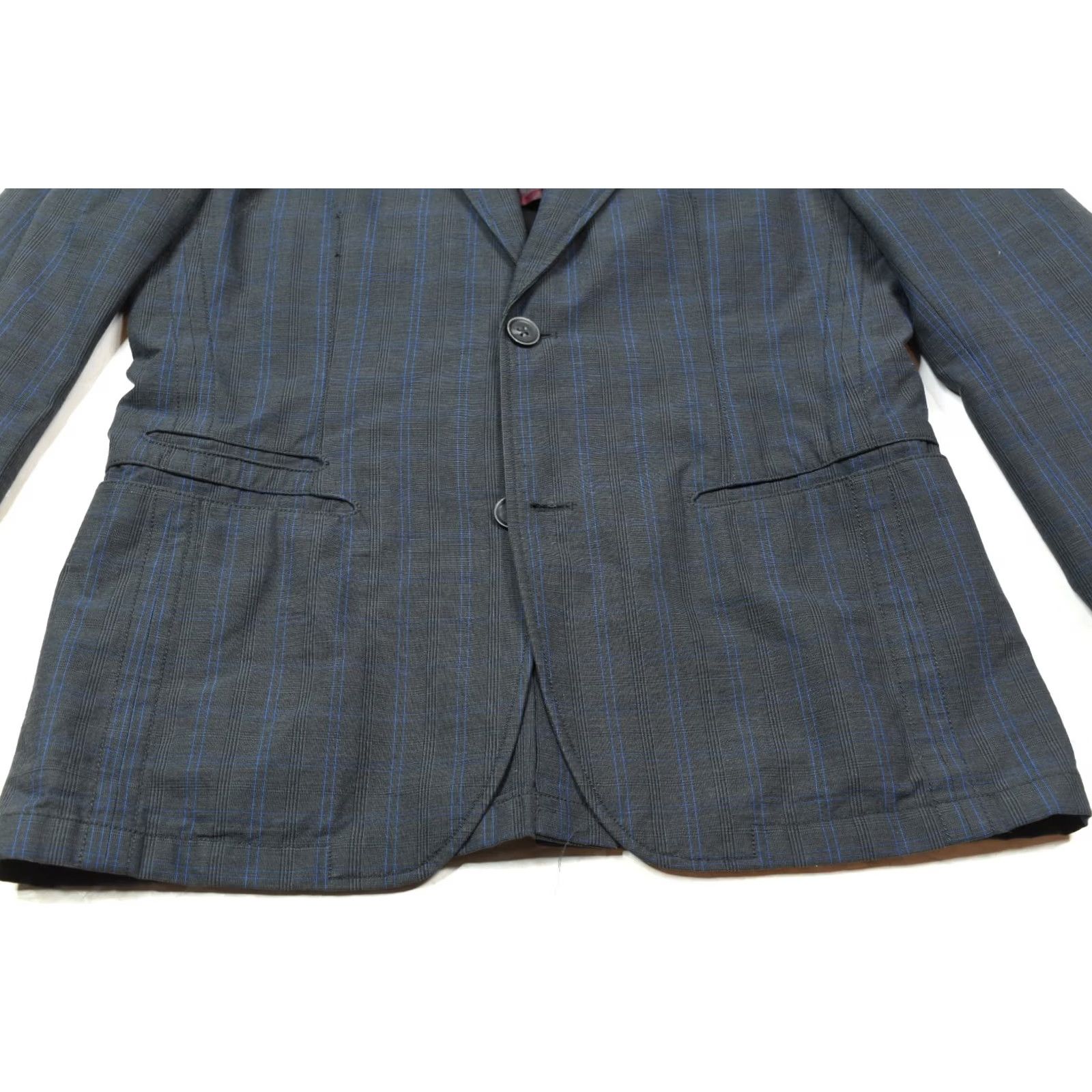 John Varvatos VINTAGE John Varvatos USA Luxe Blazer Mens 38 Gray Blue Plaid Two-Button Slim Fit Size 38R - 4 Thumbnail