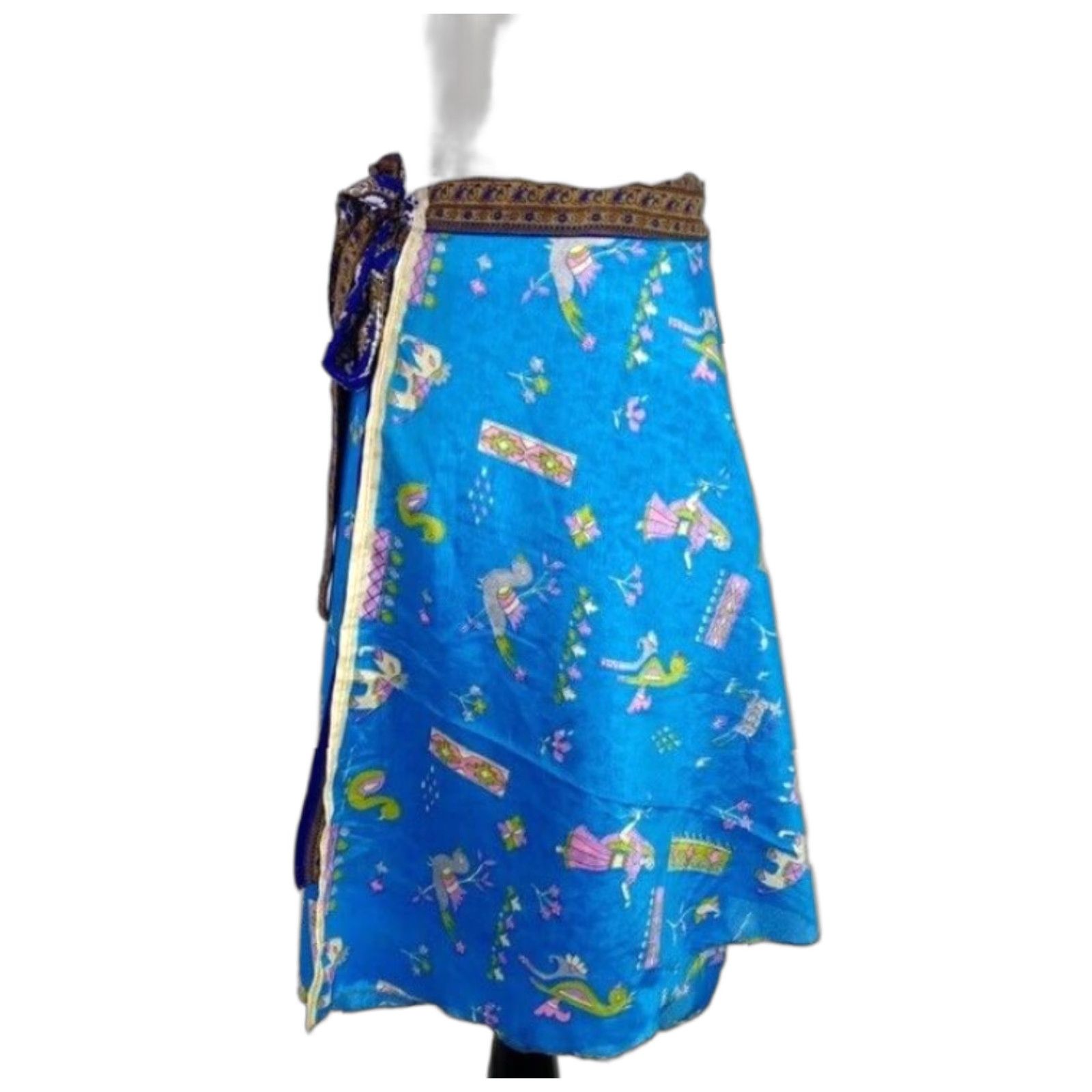 VINTAGE Earthbound Womens Wrap Skirt One Size Multicolor Reversible Layered Silk Knee Length