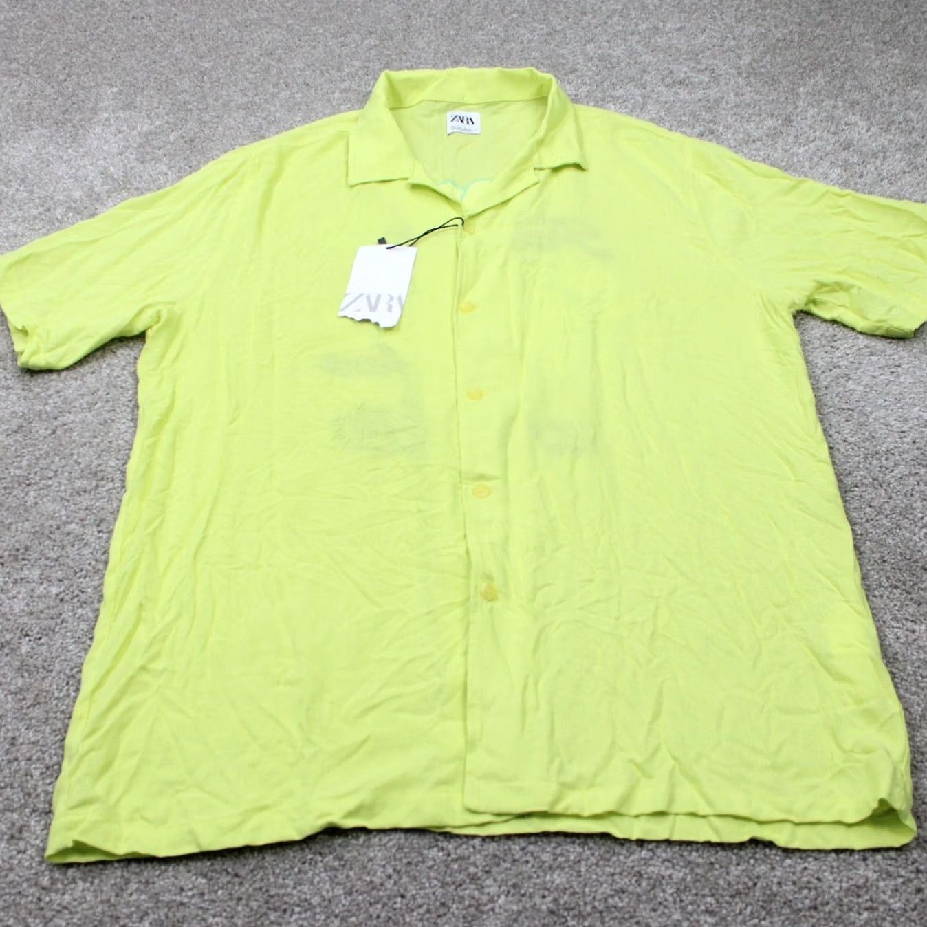 Zara Zara Shirt Mens Large Yellow 100% Viscose Button Up Short Sleeve NWT Size US L / EU 52-54 / 3 - 4 Thumbnail