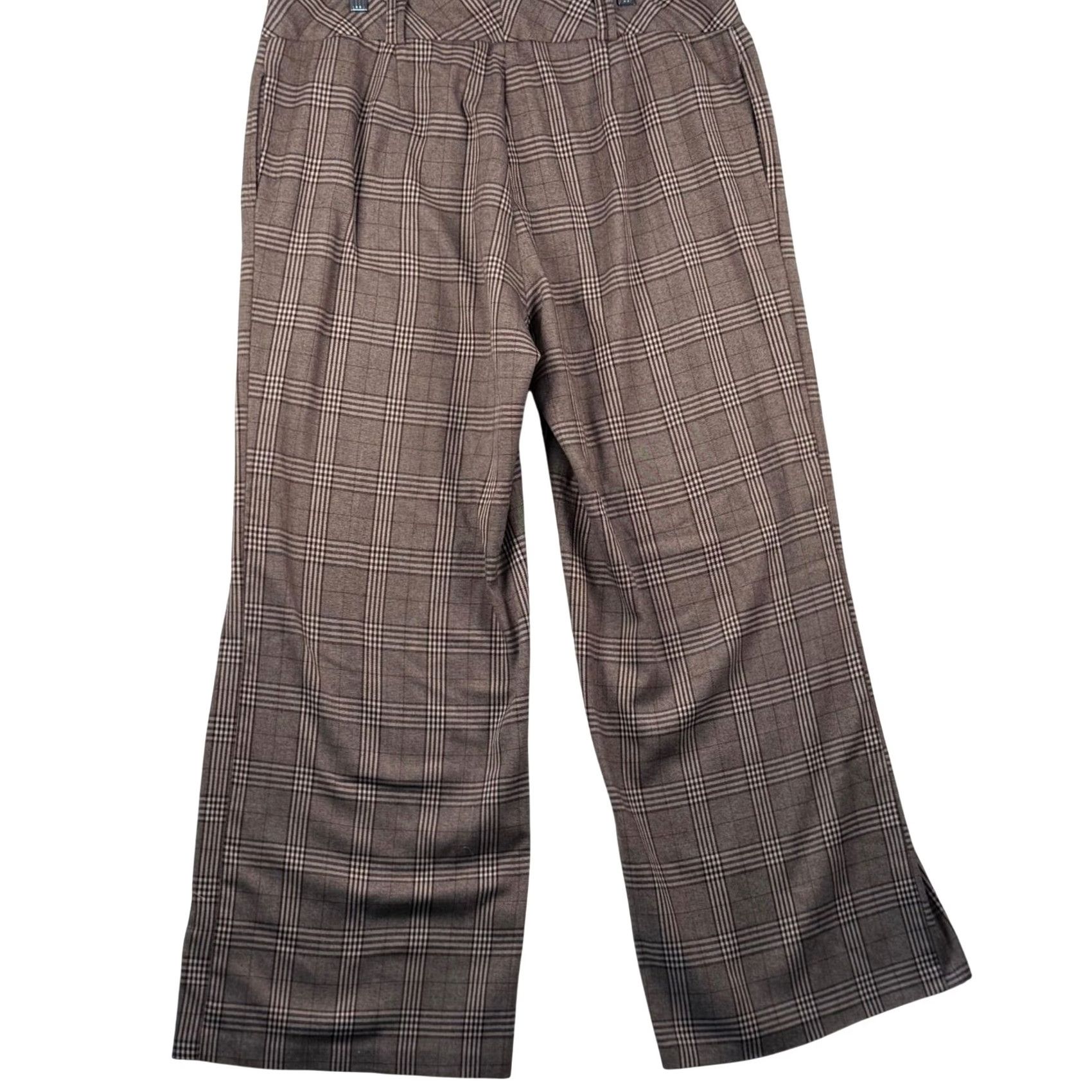 Vintage Ashley Stewart 18W Brown Plaid Wide Leg Pants Career Dark Academia Trousers EUC Size 40" / US 18 - 4 Thumbnail