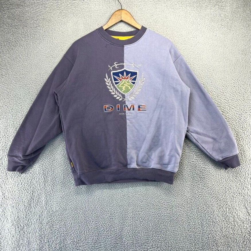 image of Dime Montreal Sweatshirt Men's Medium Blue Colorblock Crewneck Split Crest Logo in White