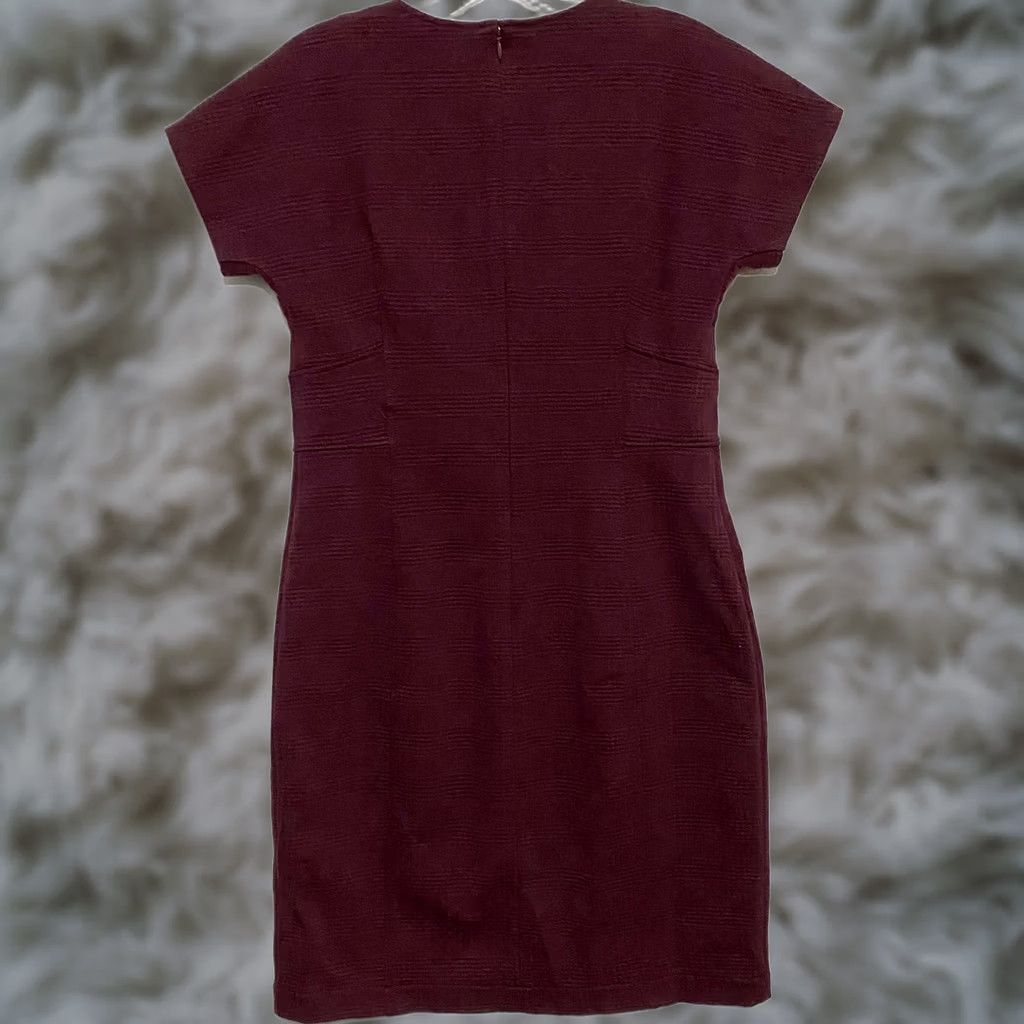 Vintage Lark & Ro Red V Neck Dress 12 Regular Knee Length A-Line Short Sleeve Zip Womens Dress Formal Casual Workwear Size XL / US 12-14 / IT 48-50 - 1 Thumbnail