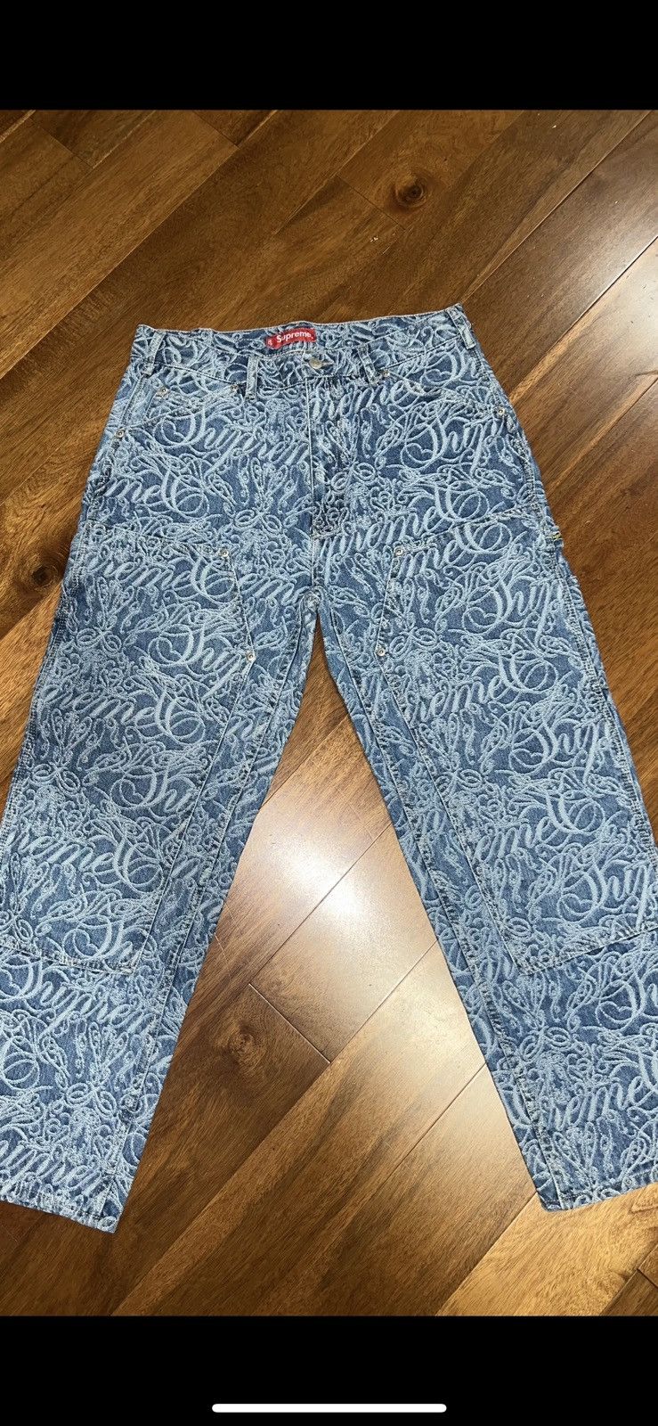 Supreme Supreme Script Jacquard Double Knee Denim Painter Pants | Grailed