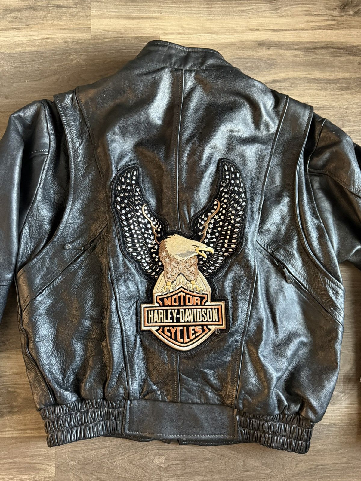 Genuine Leather Interstate Leather Jacket Harley Davidson Eagle Patch Sz M Size US M / EU 48-50 / 2 - 16 Thumbnail