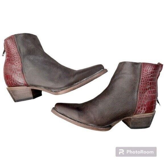 Other Freebird by Steven Rule Ankle Brown & Croc Cowboy Western Le Size US 7 / IT 37 - 1 Thumbnail