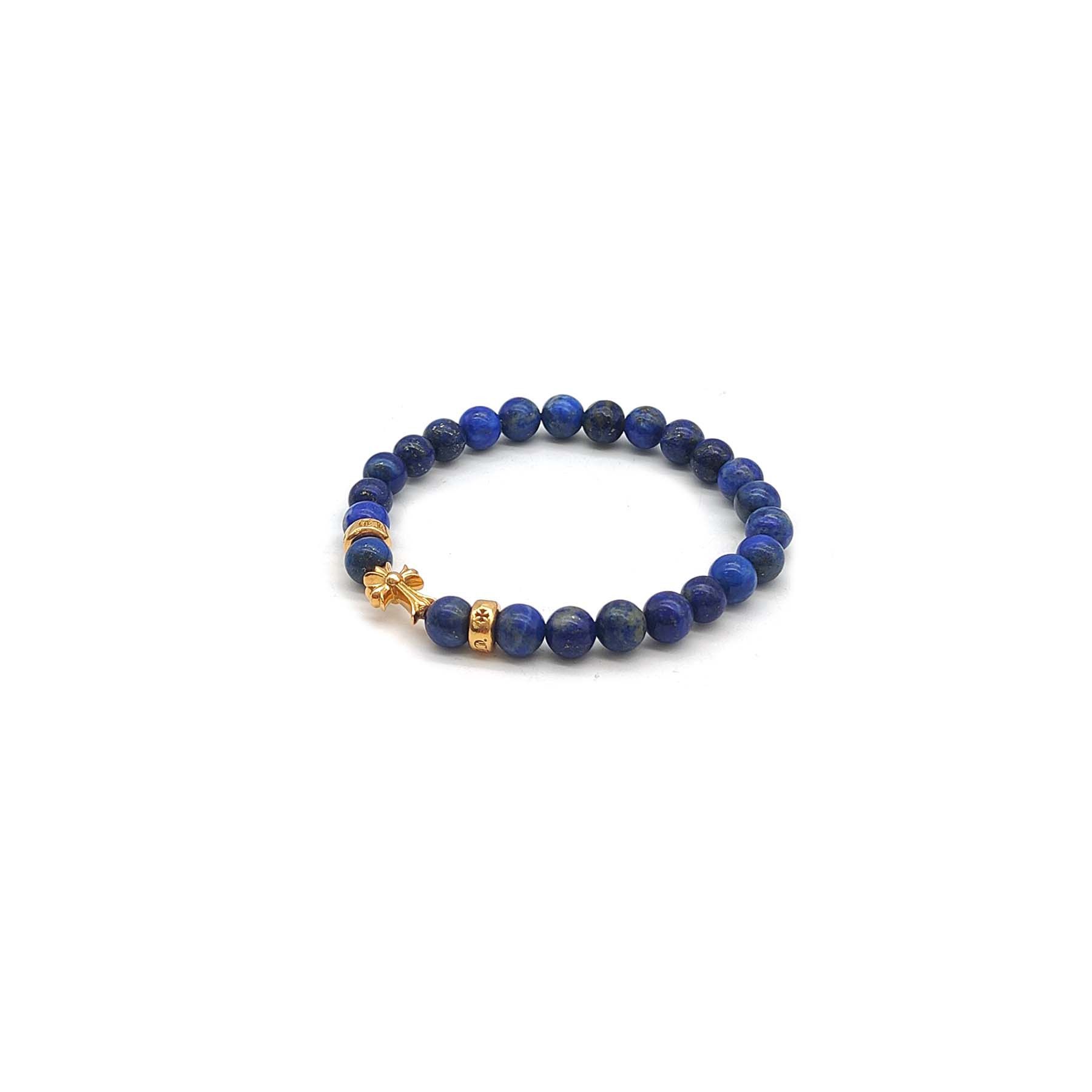 Chrome Hearts Chrome Hearts 6mm Blue 3 Gold Cross Beaded Bracelet Size ONE SIZE - 3 Thumbnail