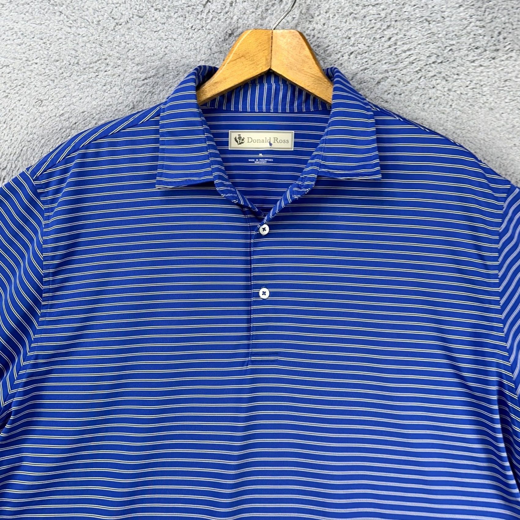 Vintage Donald Ross Polo Shirt Golf Mens XL Blue Pinstripes Rugby Short Sleeve Casual - Adult Large Size US XL / EU 56 / 4 - 6 Thumbnail