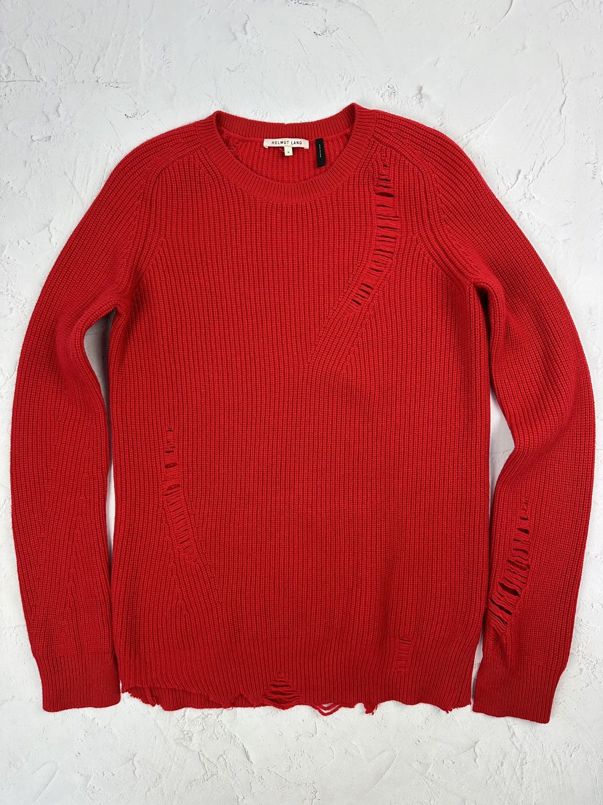 Helmut Lang × Vintage Helmut Lang Distressed Knit Red Sweater Size US M / EU 48-50 / 2 - 1 Thumbnail