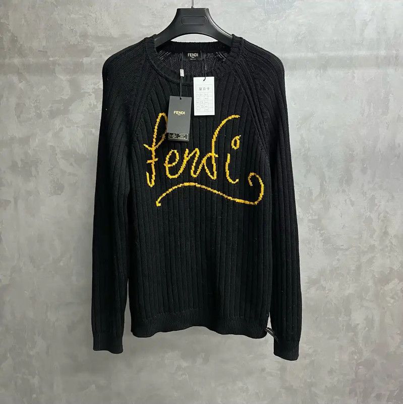 Fendi Fendi Black Cotton Knit Sweater for Men 0089 Size US L / EU 52-54 / 3 - 1 Thumbnail