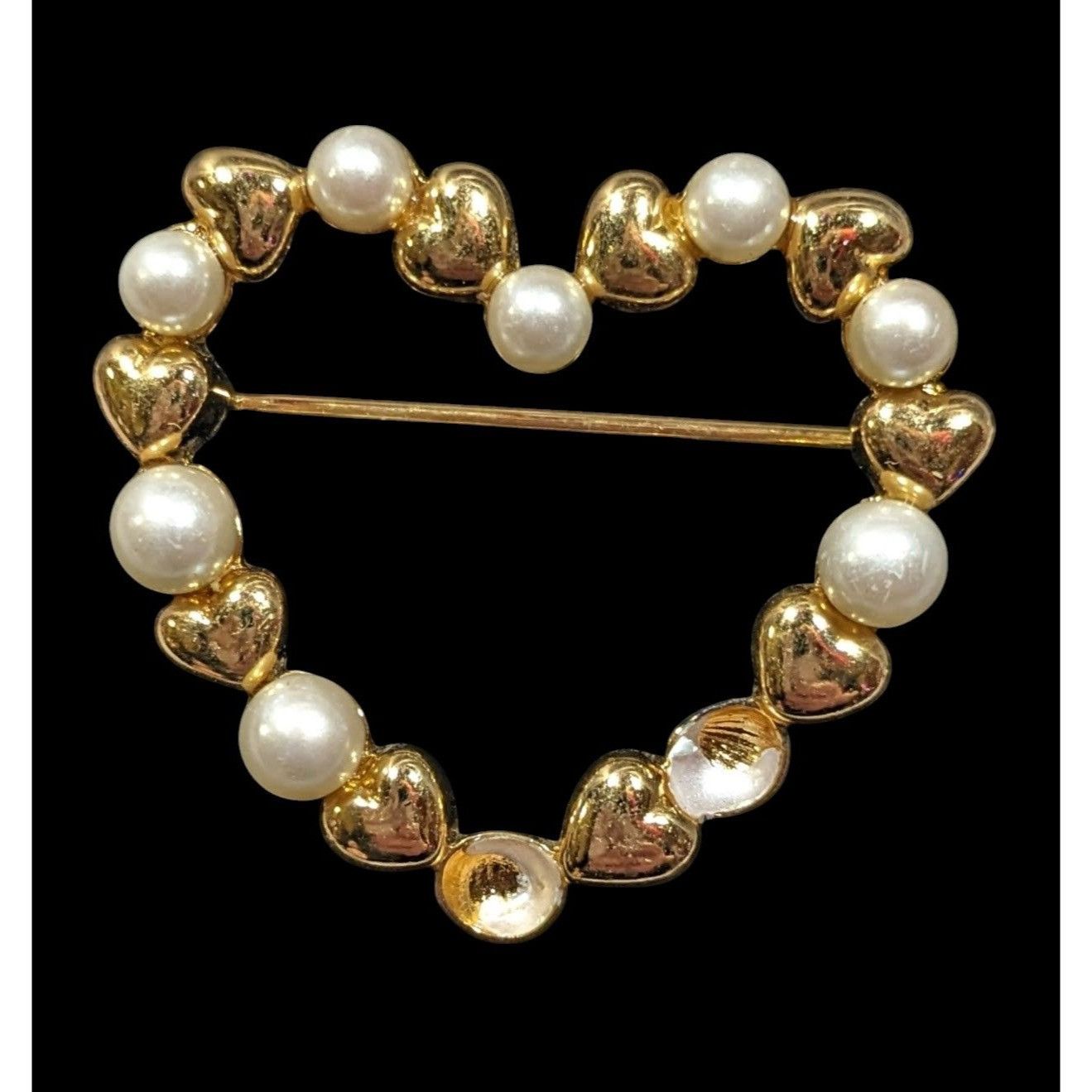 Other Vintage Open heart Gold Tone And Faux Pearl Brooch Size ONE SIZE - 2 Thumbnail