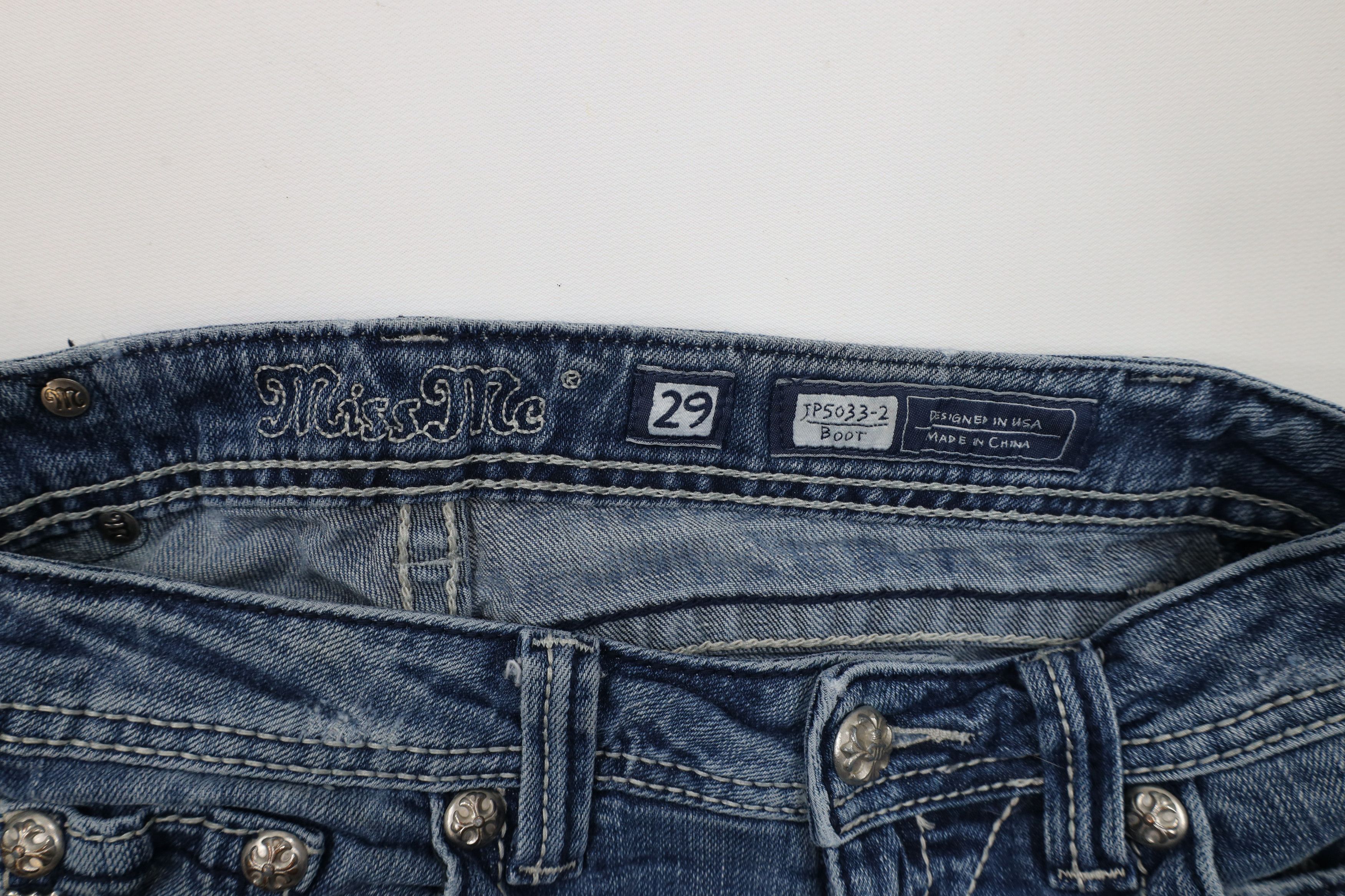 Miss Me × Vintage Miss Me Thick Stitch Flower Fleur de Lis Bootcut Jeans Size 29" - 9 Thumbnail