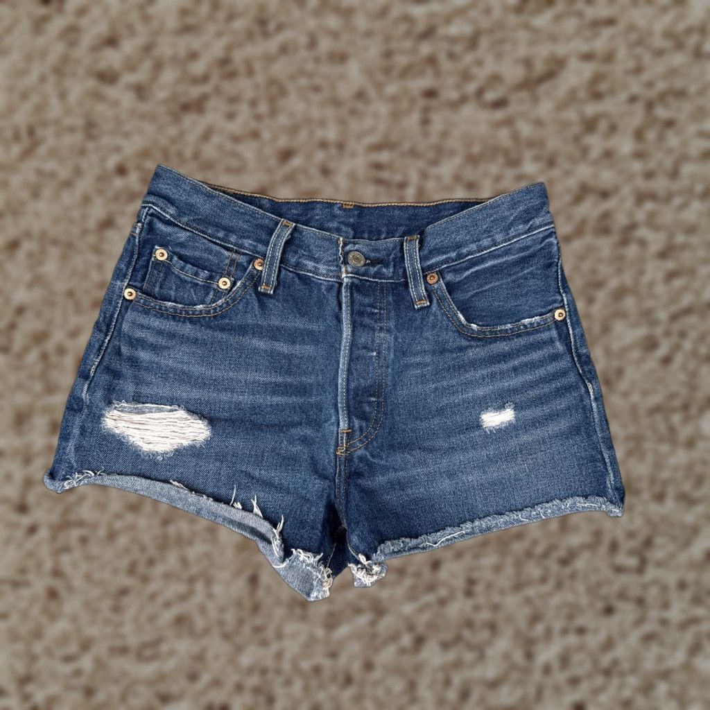 Levi's VINTAGE Levis 501 Shorts Womens 25x2 Blue Denim Button Fly Cutoff Distressed High Rise Casual 5-Pocket Womens Size 42" / US 20 - 1 Thumbnail