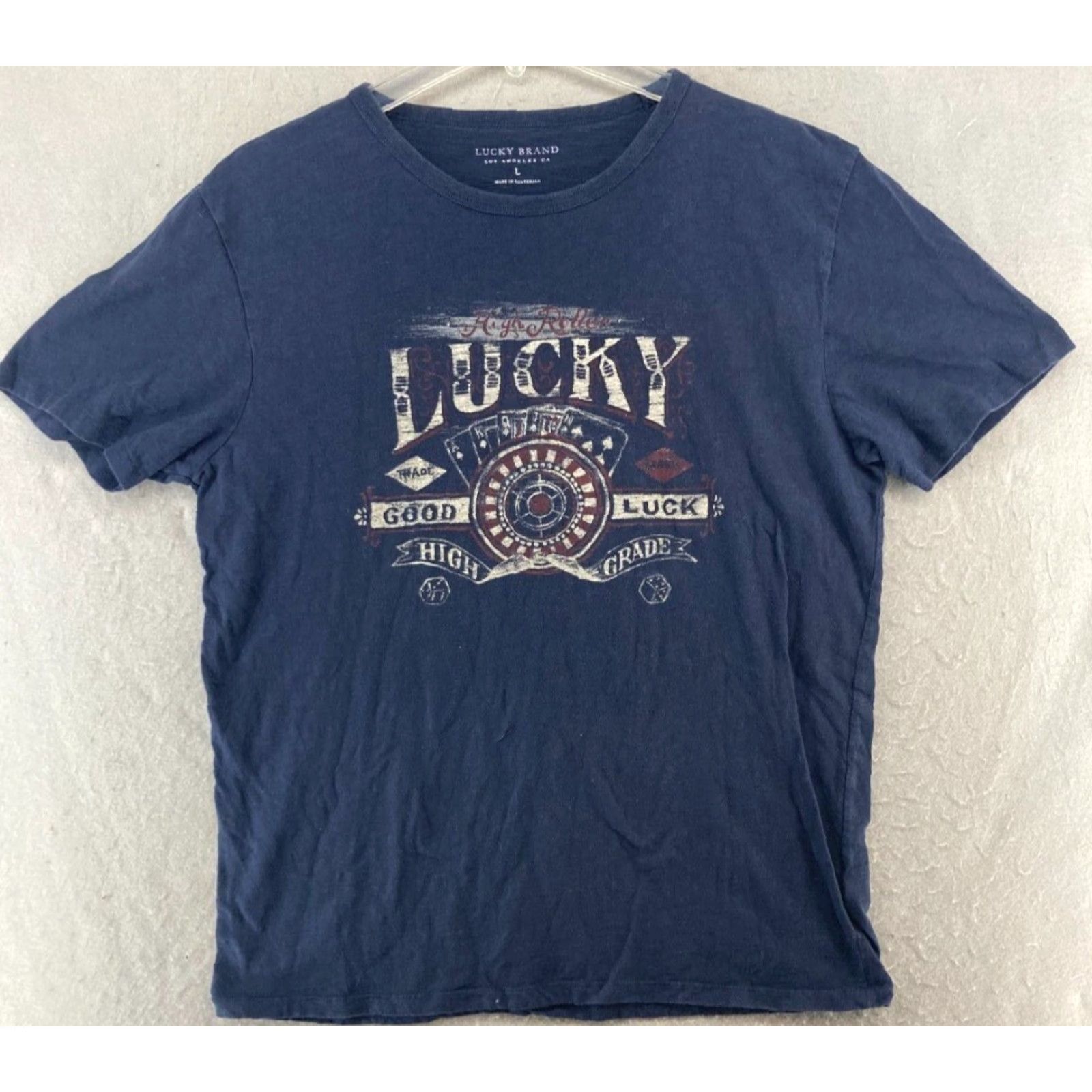 Lucky Brand Lucky Brand Mens TShirt Large Blue High Roller Dice Cards Roulette TShirt Crew Neck Jersey Cotton Graphic Print USA 10s 90s Mens Size US L / EU 52-54 / 3 - 2 Thumbnail
