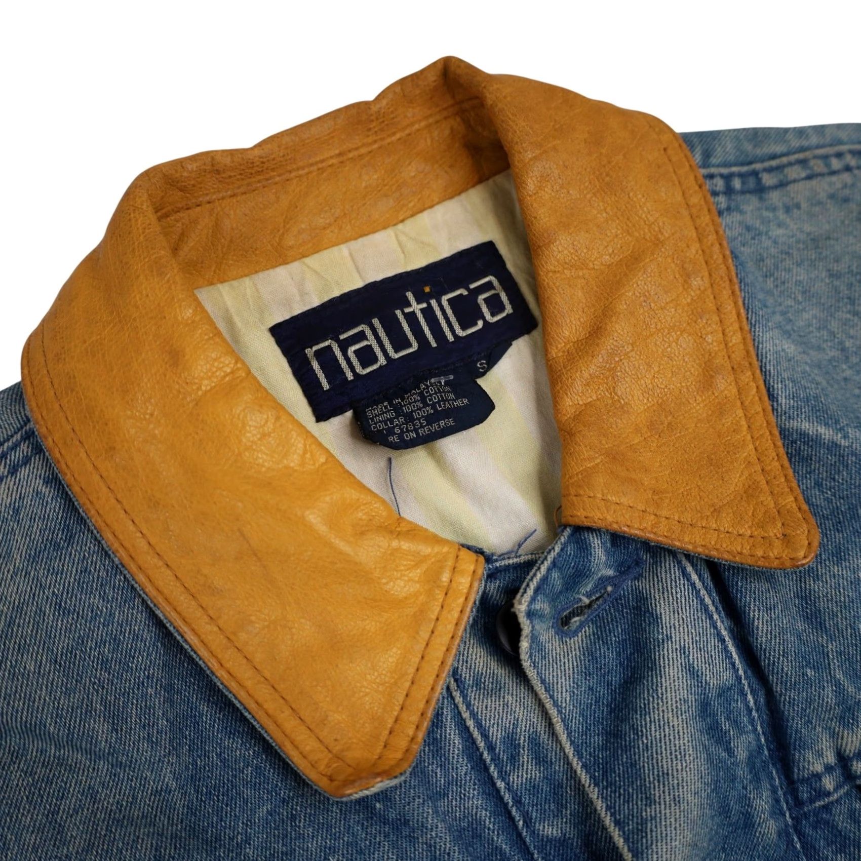 Nautica VINTAGE Nautica Denim Jacket Men Jacket S Blue Denim 9/10 Small Leather Collar Size US S / EU 44-46 / 1 - 6 Thumbnail