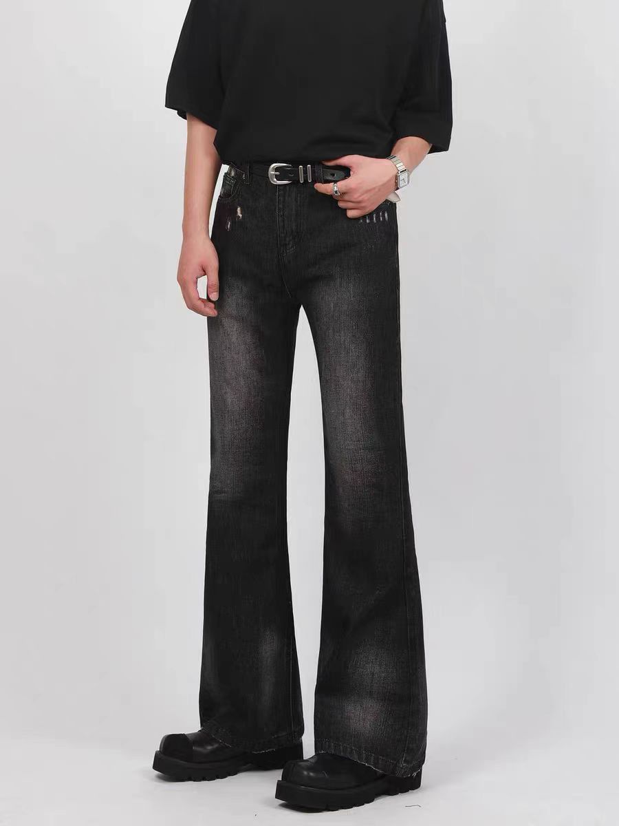 Washed street distressed micro flare baggy jeans