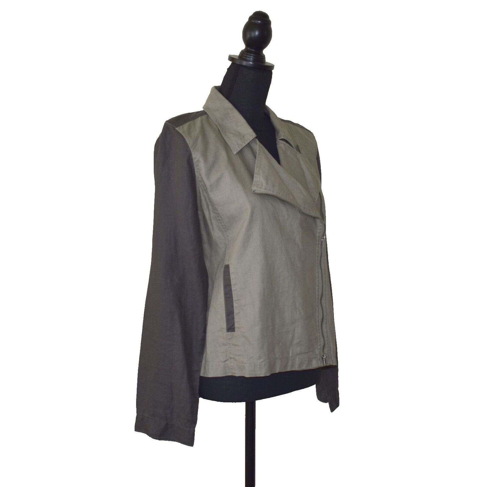 Eileen Fisher EILEEN FISHER Lightweight Waxed Coated Linen Moto Jacket L Size L / US 10 / IT 46 - 3 Thumbnail