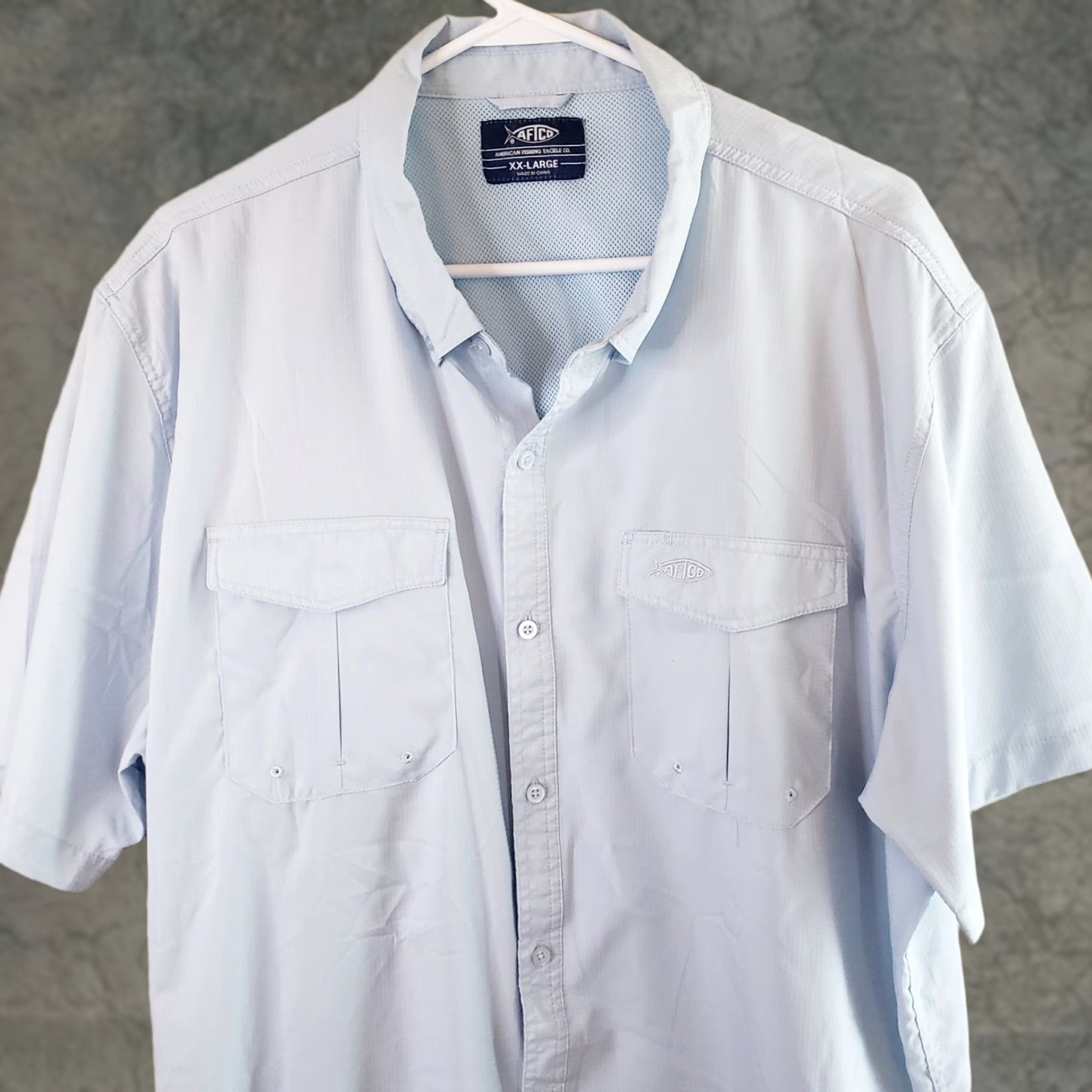 Vintage Aftco Shirt Mens 2XL Light Blue Short Sleeve Button-Down AFtech Vented Fishing Shirt Size US XXL / EU 58 / 5 - 1 Thumbnail