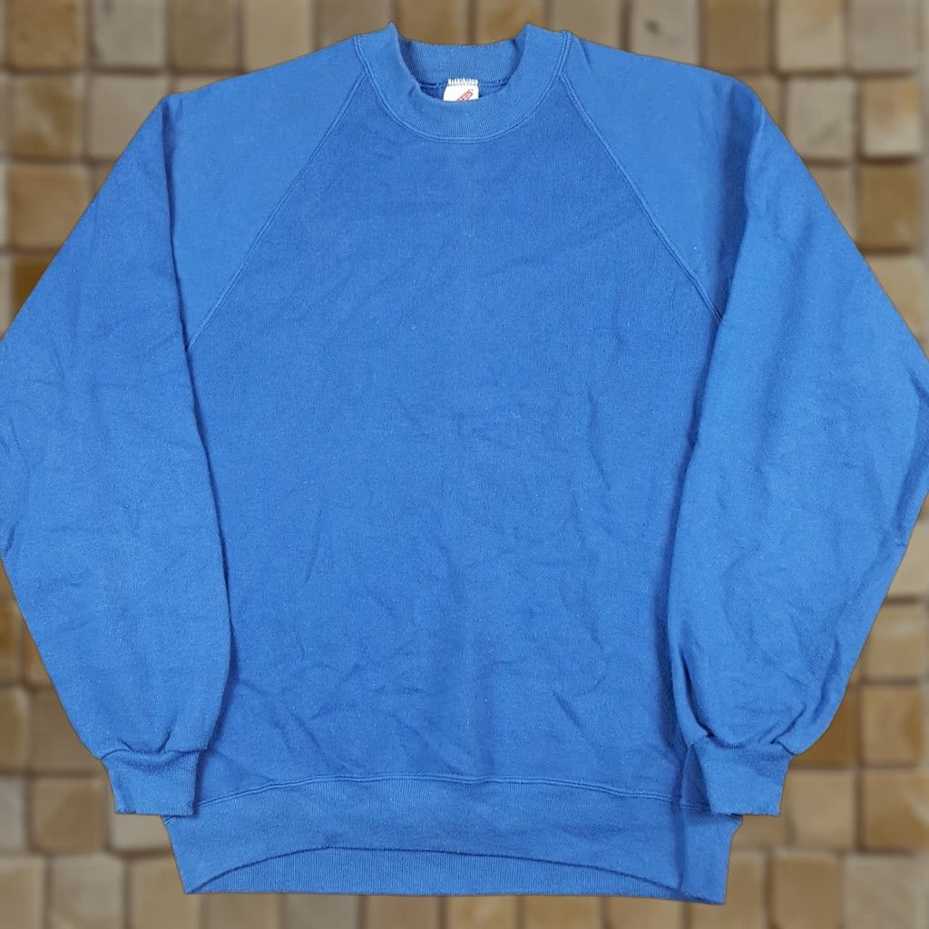 Jerzees Vintage Jerzees Sweatshirt Raglan Sleeve Crewneck Pullover 80s Royal Blue Size L Women Grunge 90s College Athletic solid blue Size L / US 10 / IT 46 - 1 Thumbnail