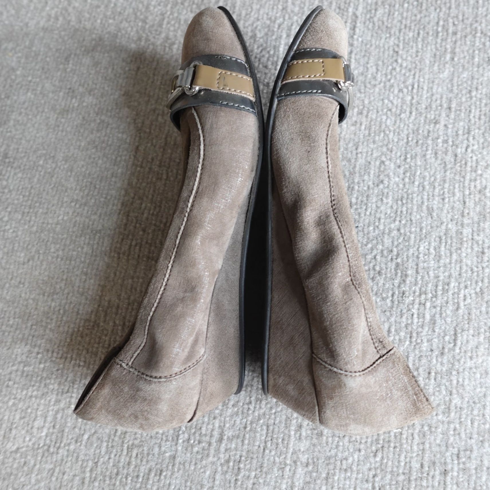 AGL AGL Womens Ballet Flats 7 Beige Wedges Attilio Giusti Leombruni Italy Leather Suede Slip On Round Toe Vintage No Size US 7 / IT 37 - 5 Thumbnail
