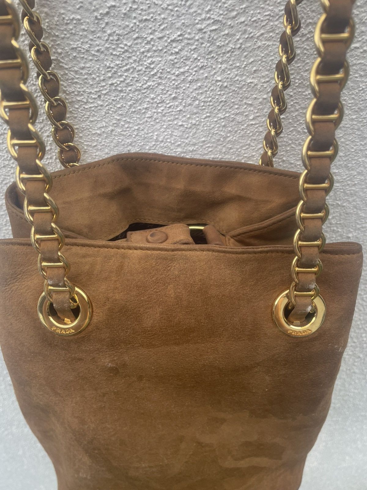 Prada Prada Brown Chain Suede Leather Shoulder Bag Size ONE SIZE - 7 Thumbnail