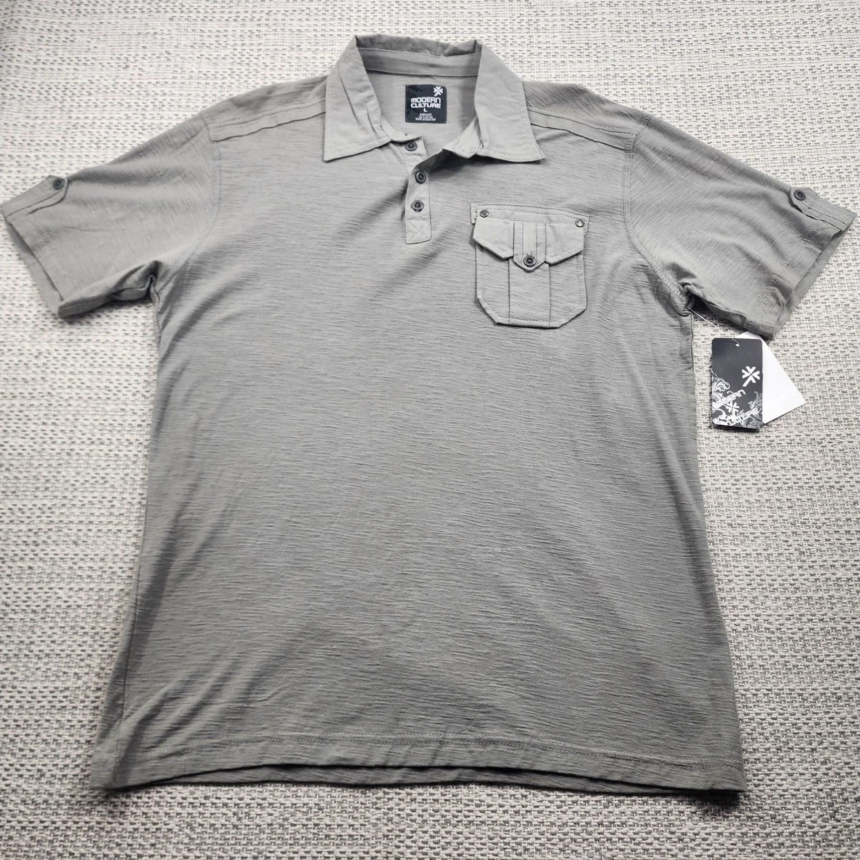 Vintage Modern Culture Polo Shirt Mens L Gray Concrete Wash Pocket Button Casual New Size US L / EU 52-54 / 3 - 2 Thumbnail