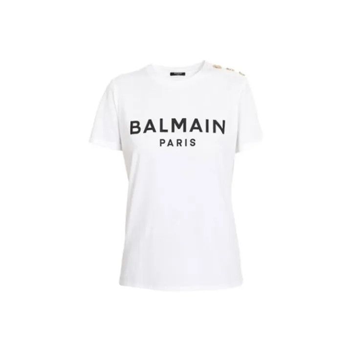 Balmain Balmain White Logo Short Sleeve T-Shirt 0079 Size S / US 4 / IT 40 - 1 Thumbnail