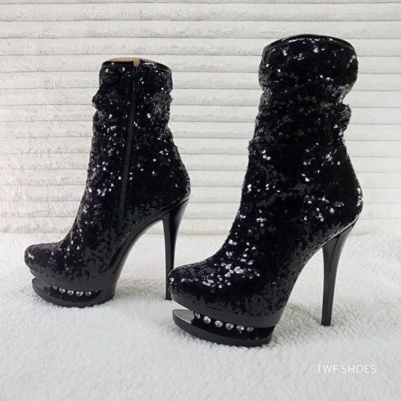 Other Blondie 1009 Black Sequin Slim Stiletto High Heel Platform S Size US 10 / IT 40 - 1 Thumbnail