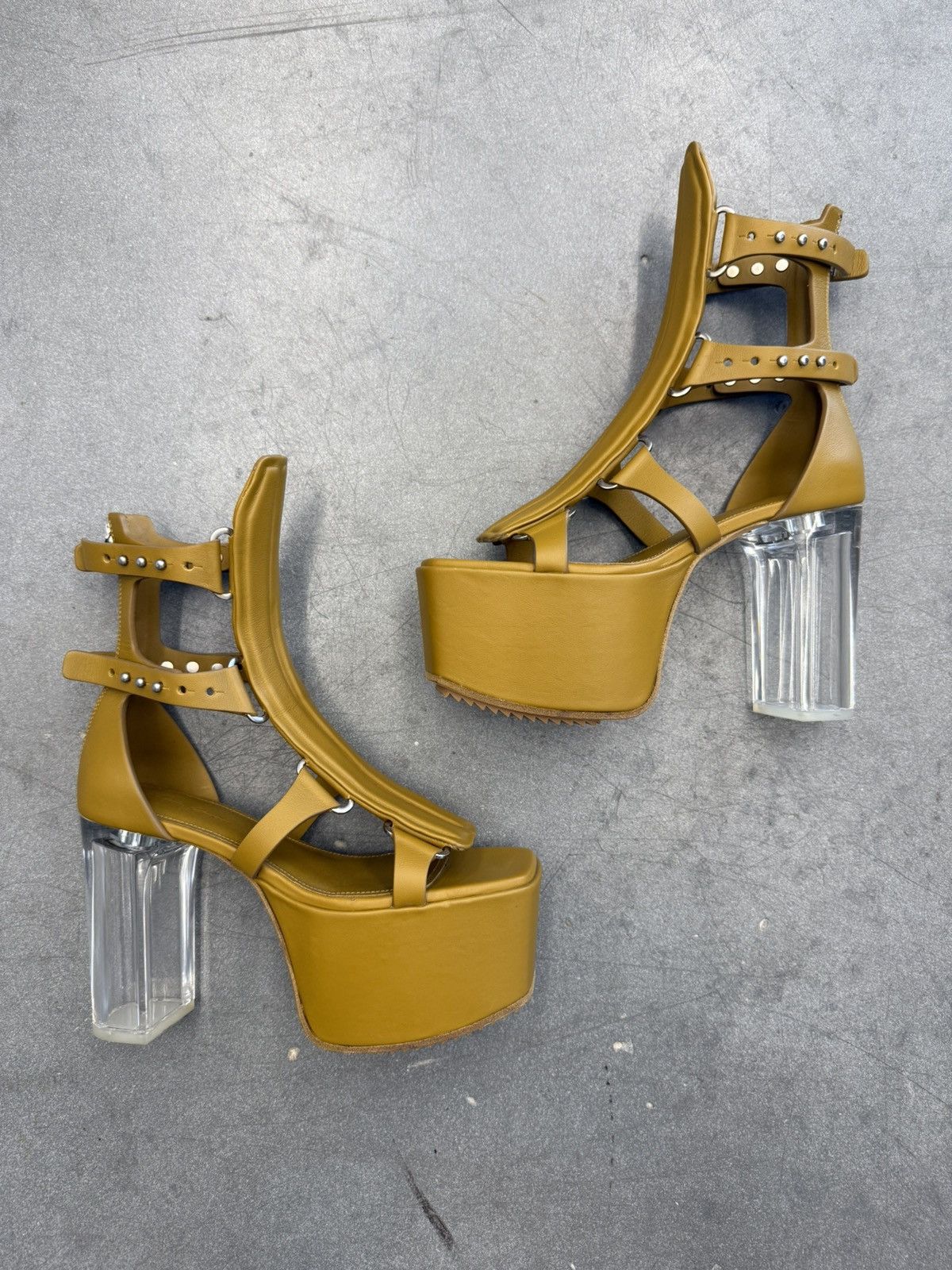 Rick Owens Ochre Caged Platform Spartans Heeled Sandal