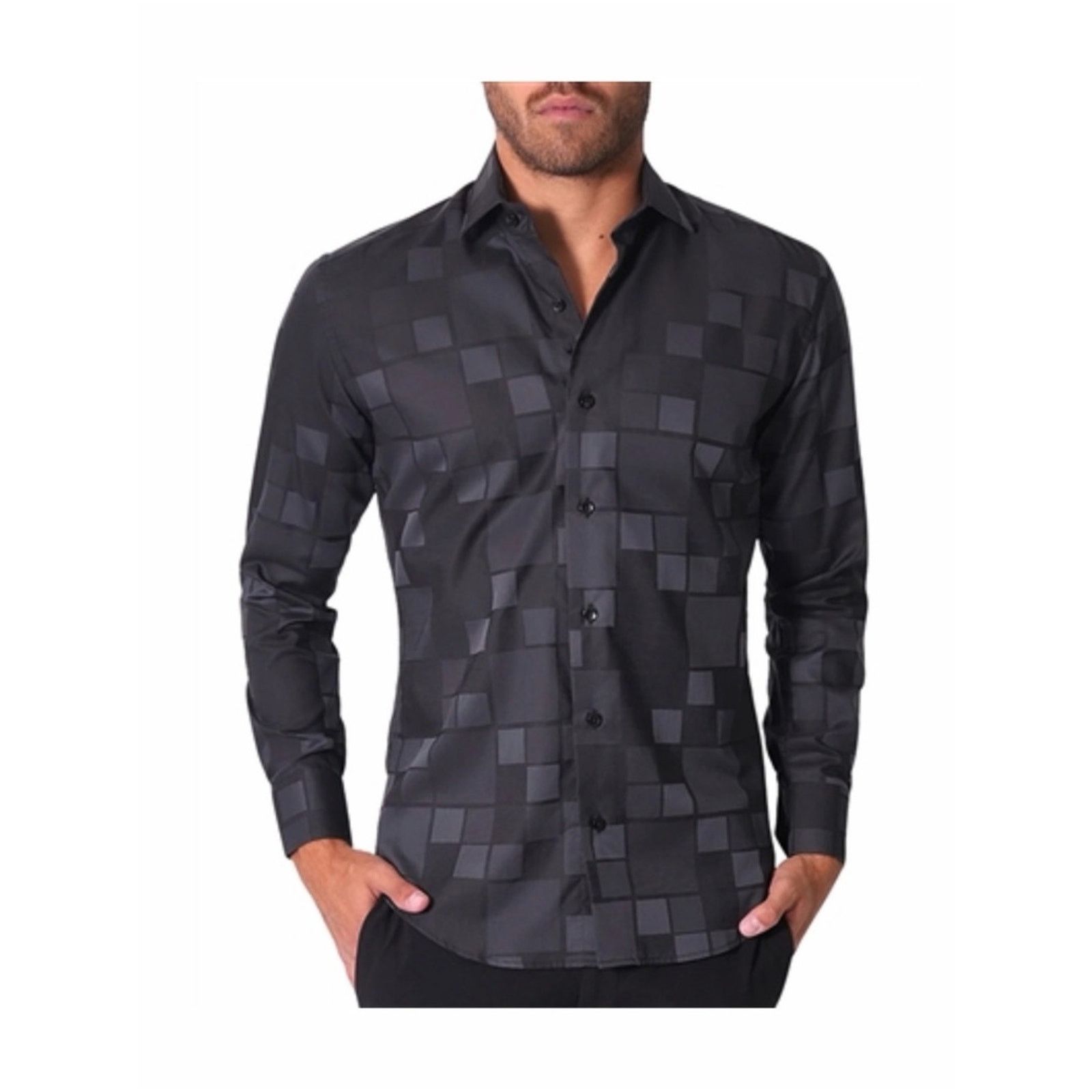 Other Bertigo Men's Black Checker Satin Dress Shirt S. 100% Cotton Size US S / EU 44-46 / 1 - 1 Thumbnail