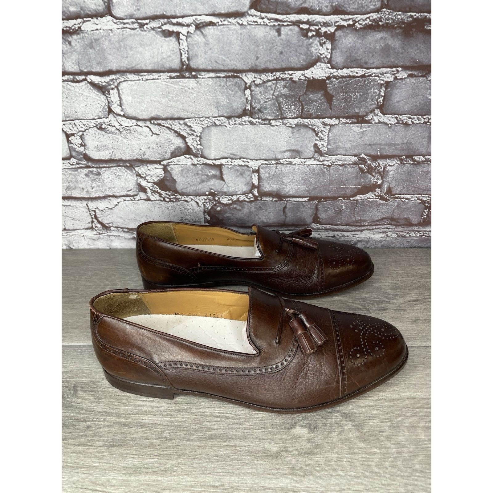Mezlan Mezlan Havana Brown Leather WingTip Cap Toe Loafers Dress Sh Size US 11 / EU 44 - 18 Thumbnail