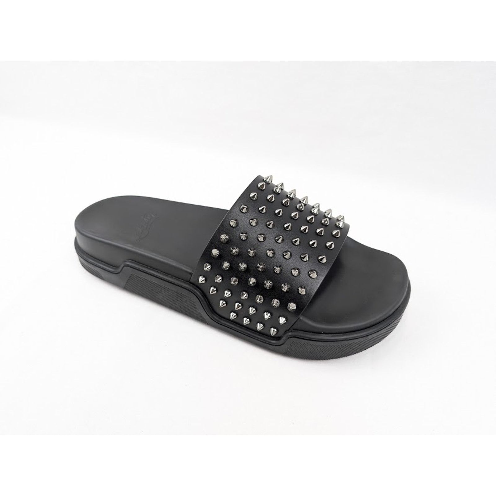 Christian Louboutin o1rshd1 Pool Fun Flat Calf Slippers in Black/Gun Size US 12.5 / EU 45-46 - 2 Thumbnail