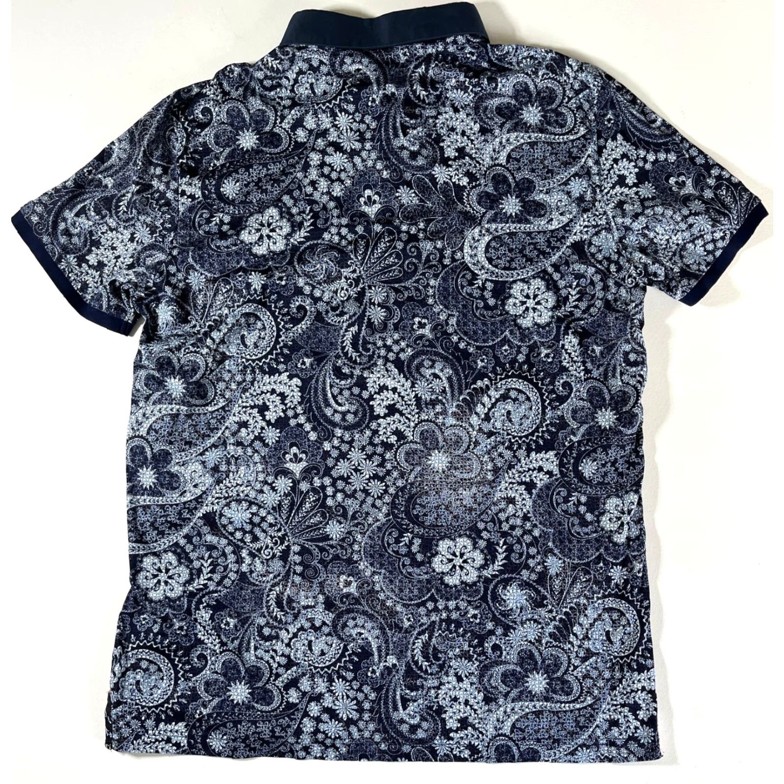 Au Noir VINTAGE Au Noir Polo Shirt Paisley Navy Cotton XL Mens Short Sleeve Collared Button Regular Size US XL / EU 56 / 4 - 5 Thumbnail