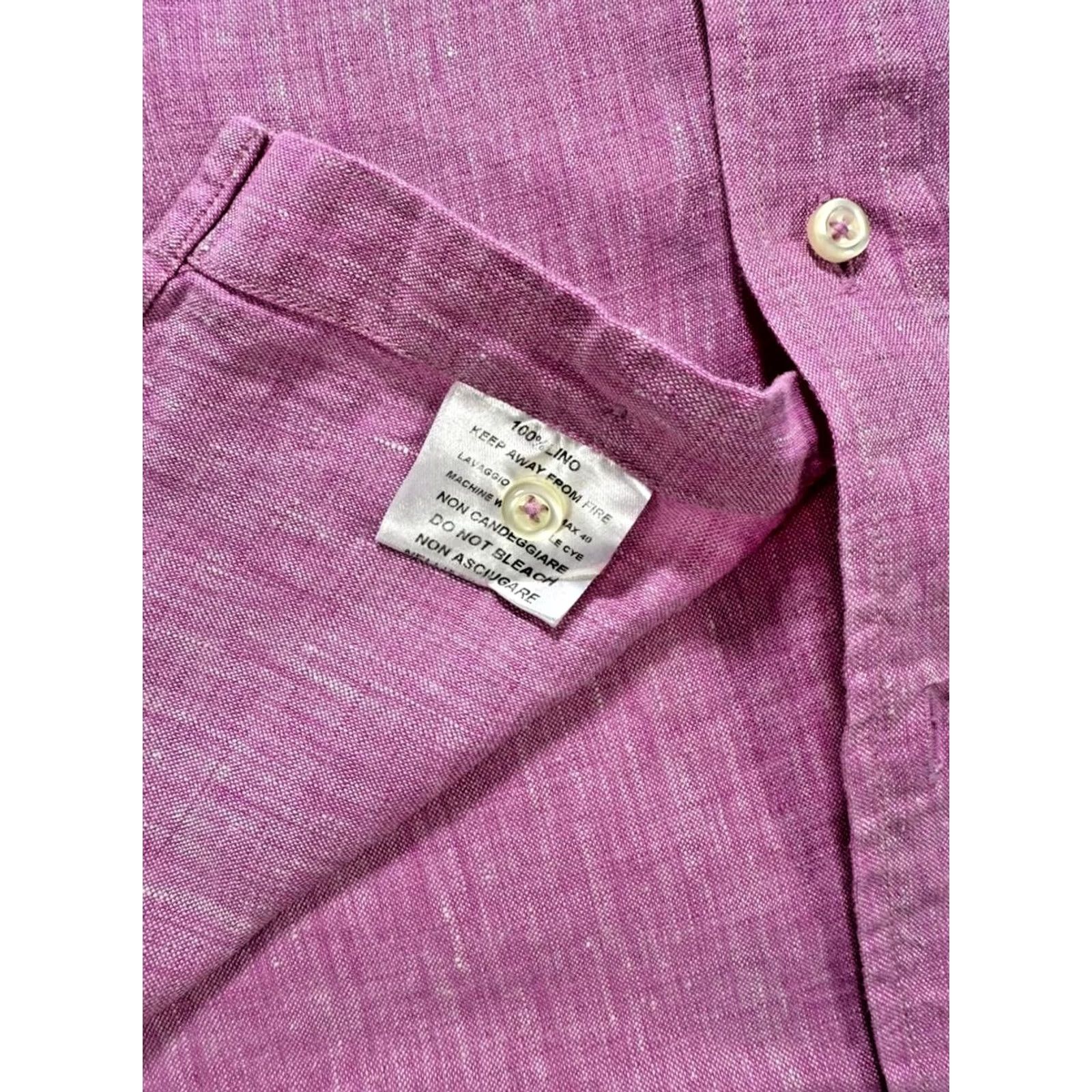 Vintage PURO LINO Raphael Positano Linen Button-Up Shirt | Size M, Pink, Long Sleeve, Collared, Solid Linen, Breathable, Casual Mens Shirt Size US M / EU 48-50 / 2 - 3 Thumbnail