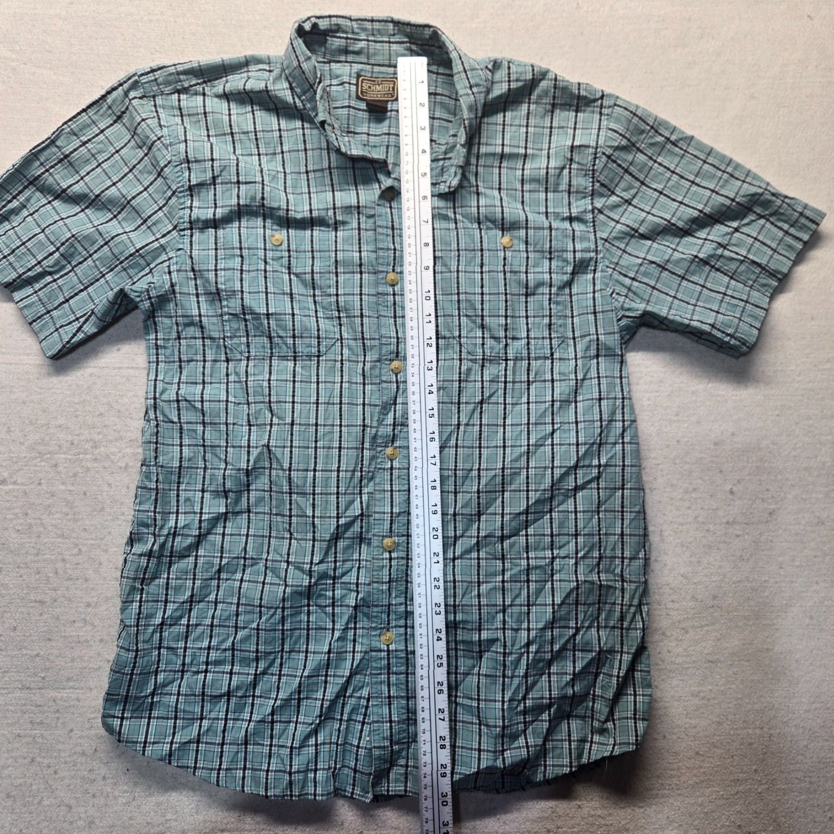 Vintage Schmidt Shirt Blue Plaid Short Sleeve Button-Up Adult Men L Large Pocketed 100% Cotton Button-Down Collar Outdoor Size US L / EU 52-54 / 3 - 6 Thumbnail