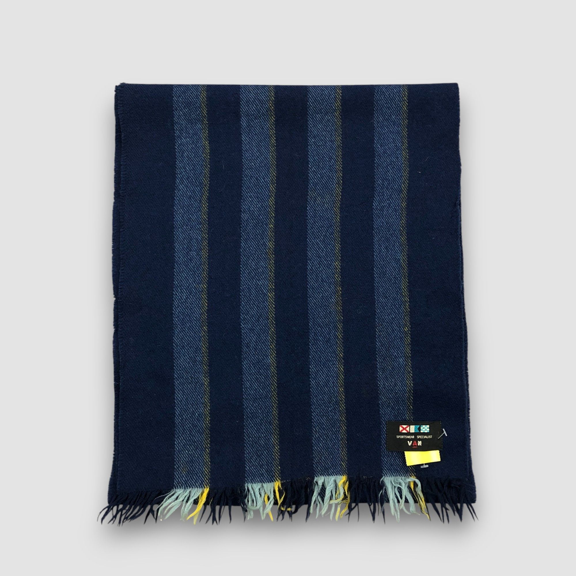 Japanese Brand Vintage 90s Van Jac Scarf Muffler Wool Fringe Winter Scarves Size ONE SIZE - 2 Thumbnail