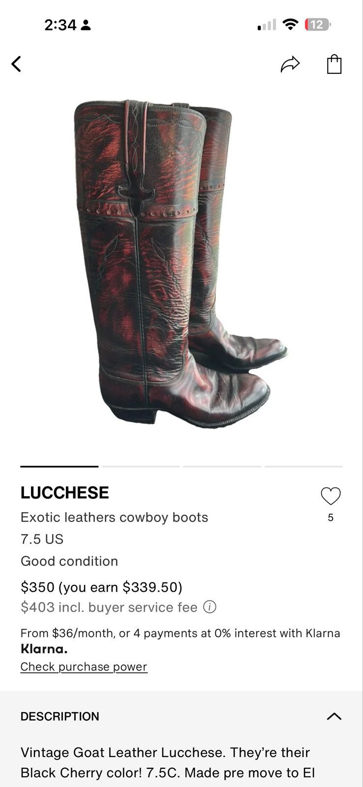 Lucchese Vintage Goat Leather Luccheses Size US 7.5 / IT 37.5 - 7 Thumbnail