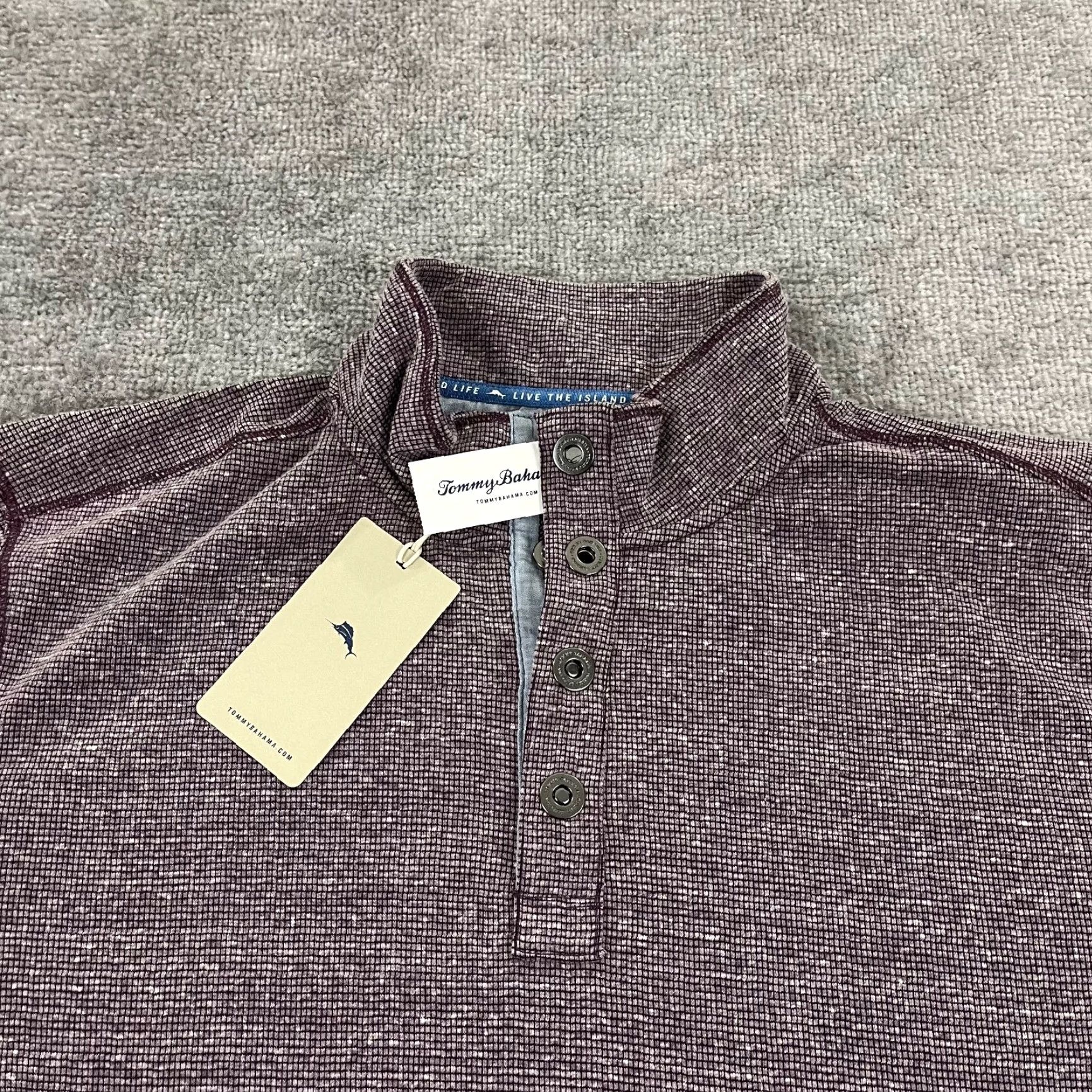 Tommy Bahama TOMMY BAHAMA Pullover Men Extra Large Salt Point Snap Mock Sweater Rum Berry NEW Size US XL / EU 56 / 4 - 3 Thumbnail