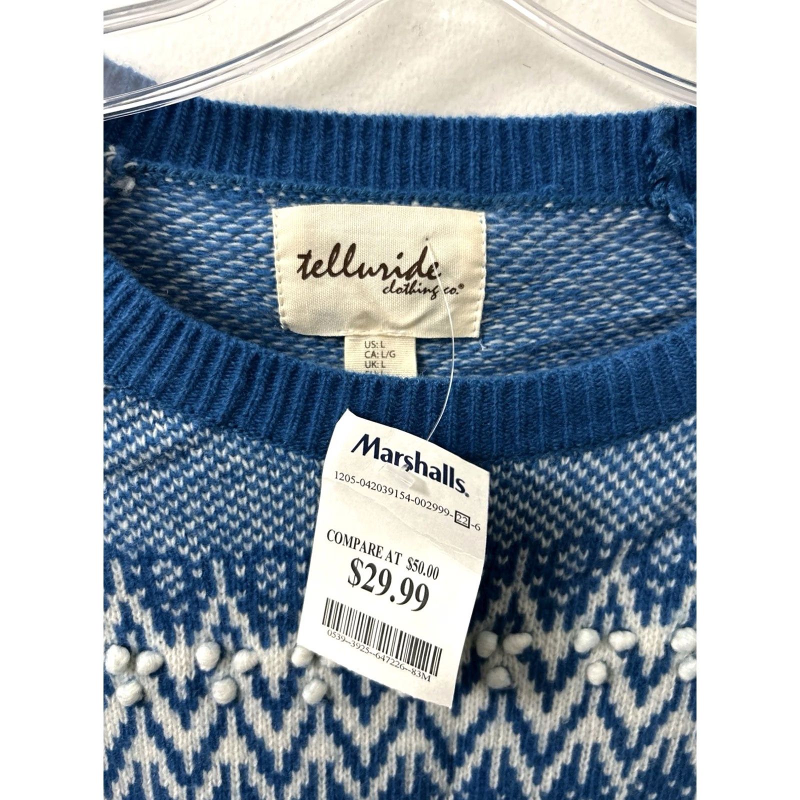 CO Telluride Clothing Co. Sweater Womens Large Blue Fair Isle Crew Neck Raglan Sleeve NWT Pullover Holiday Vintage-influenced Style Christmas Size L / US 10 / IT 46 - 5 Thumbnail