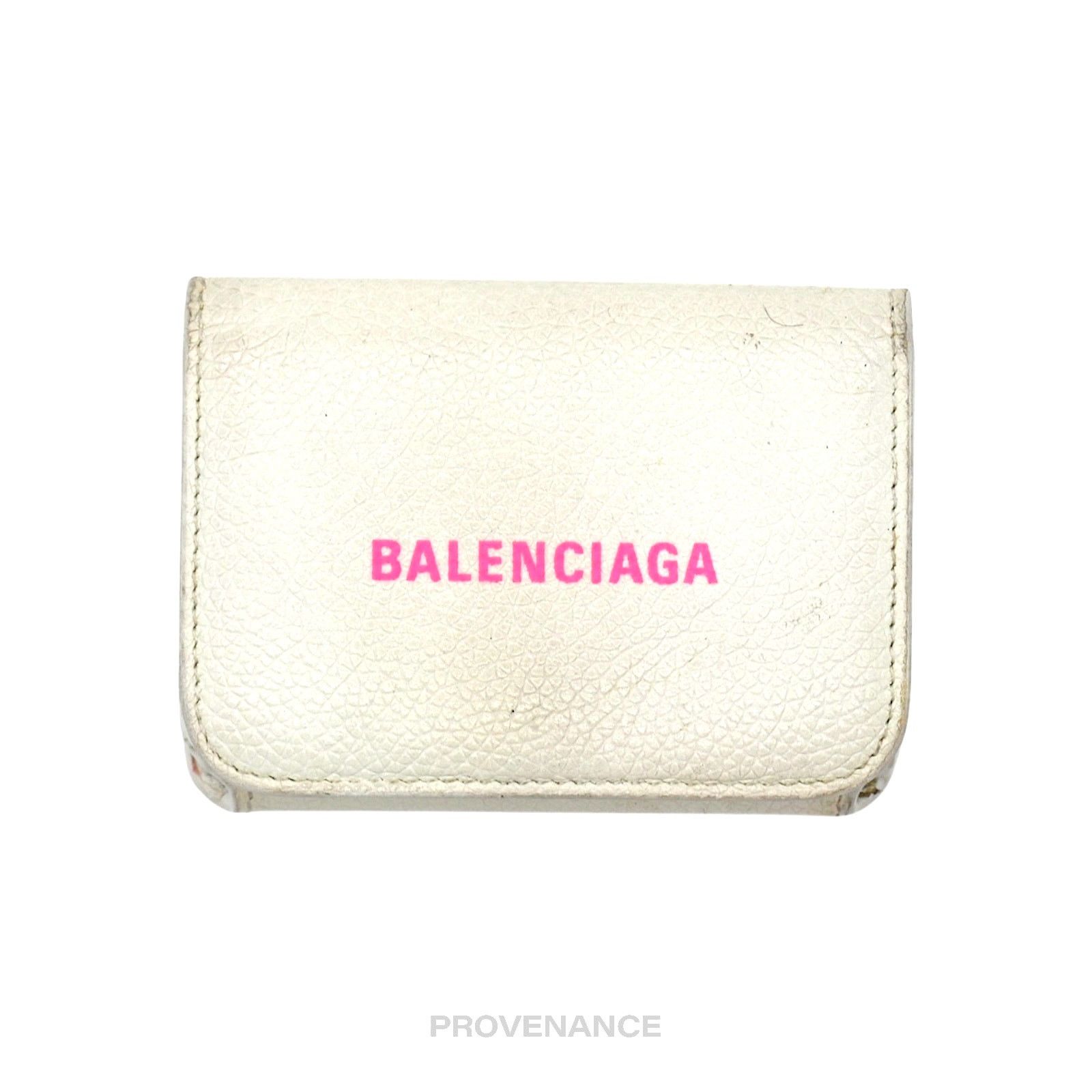 Balenciaga 🔴 Balenciaga Logo Trifold Wallet - White Leather Pink Size ONE SIZE - 1 Thumbnail