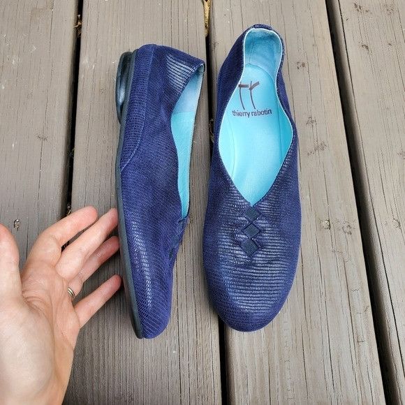 Designer Thierry Rabotin Grace Sahara Navy Blue Leather Ballet Flats ...