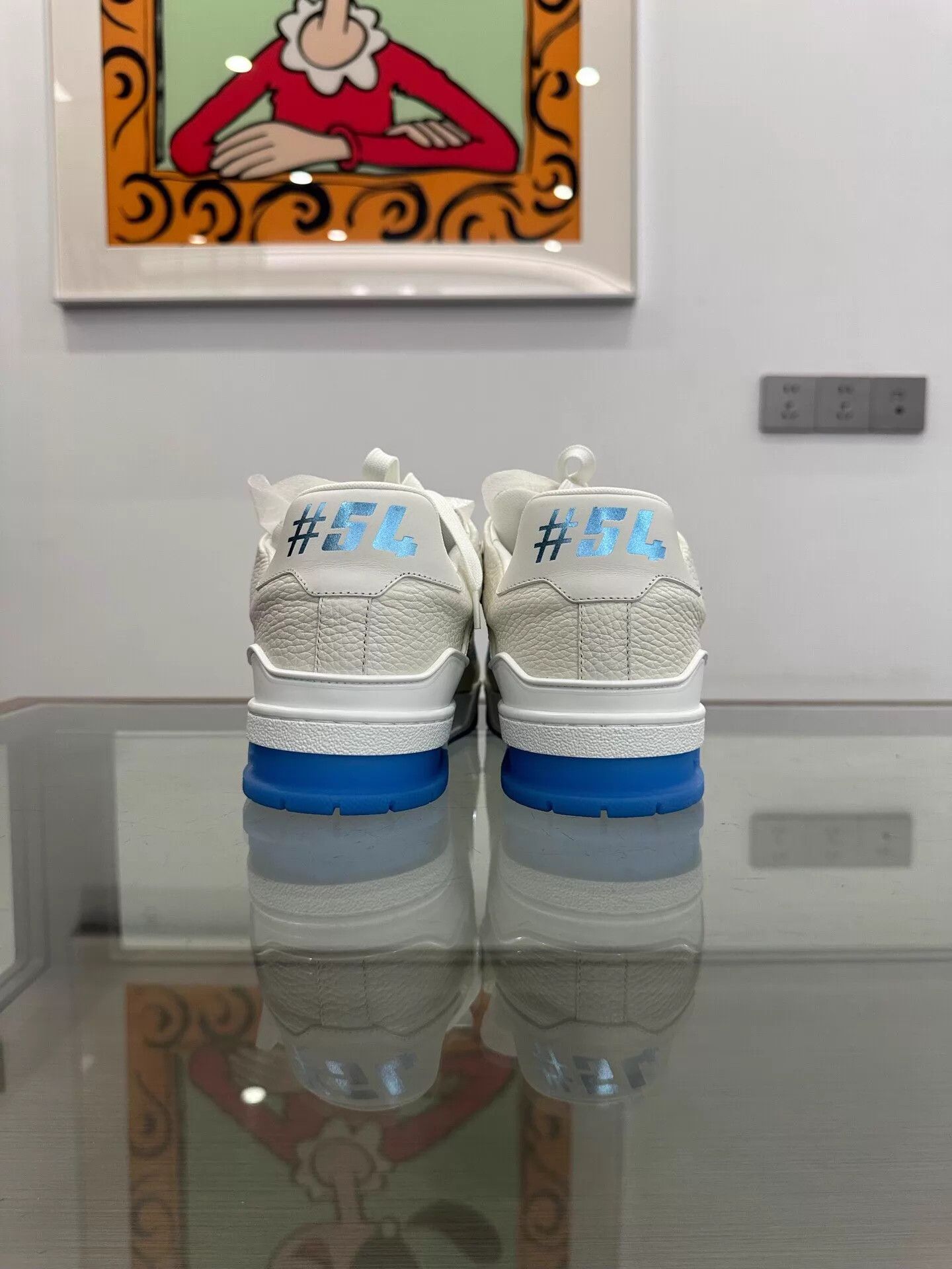 Louis Vuitton LV Men's Blue White Colorblock Beaded Logo Trainer Size US 7.5 / EU 40-41 - 5 Thumbnail