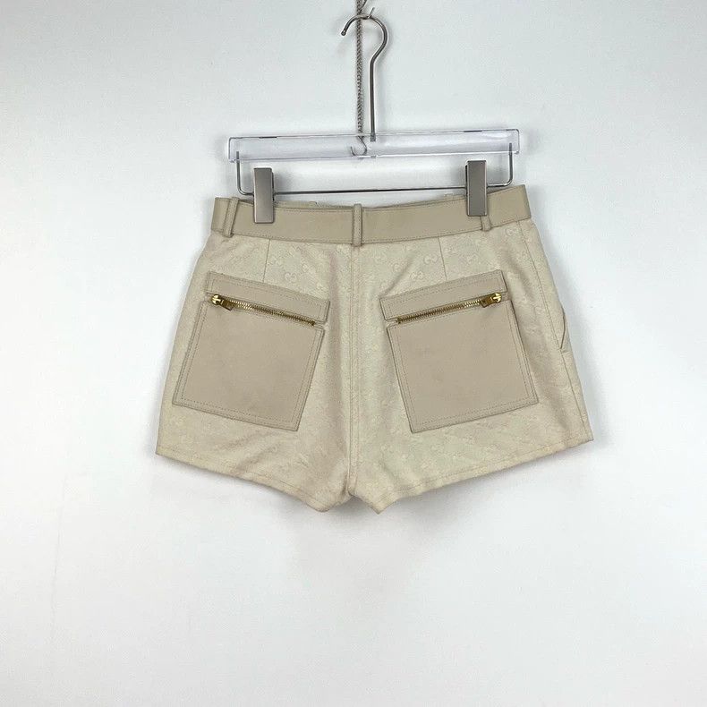 Gucci Gucci Beige leather stitching design full logo shorts 2502- Size US 38 / EU 54 - 4 Thumbnail