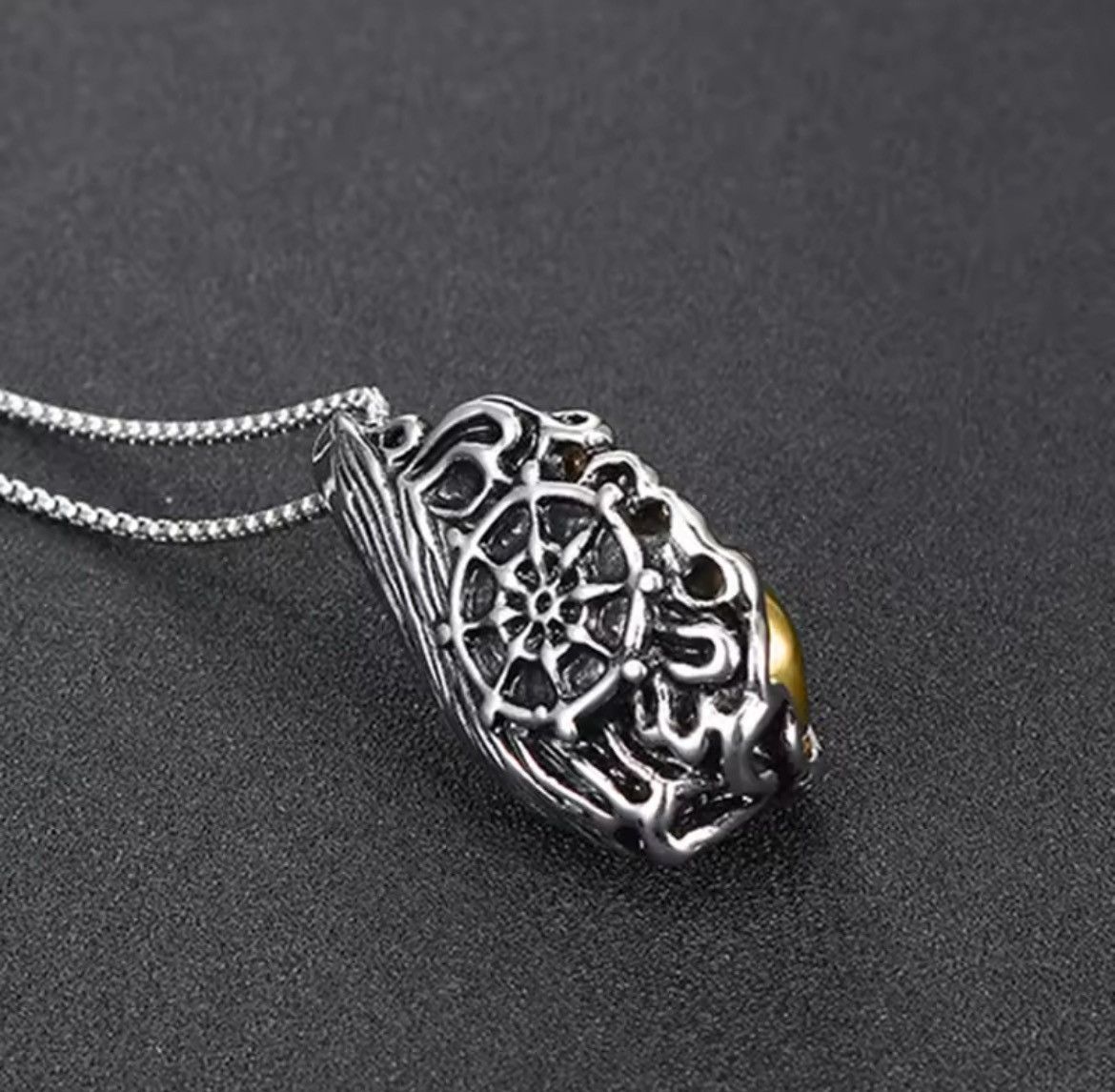 Designer × Japanese Brand Punk Rare Carved Dual Buddha Stainless Steel Silver Necklace Size ONE SIZE - 5 Thumbnail