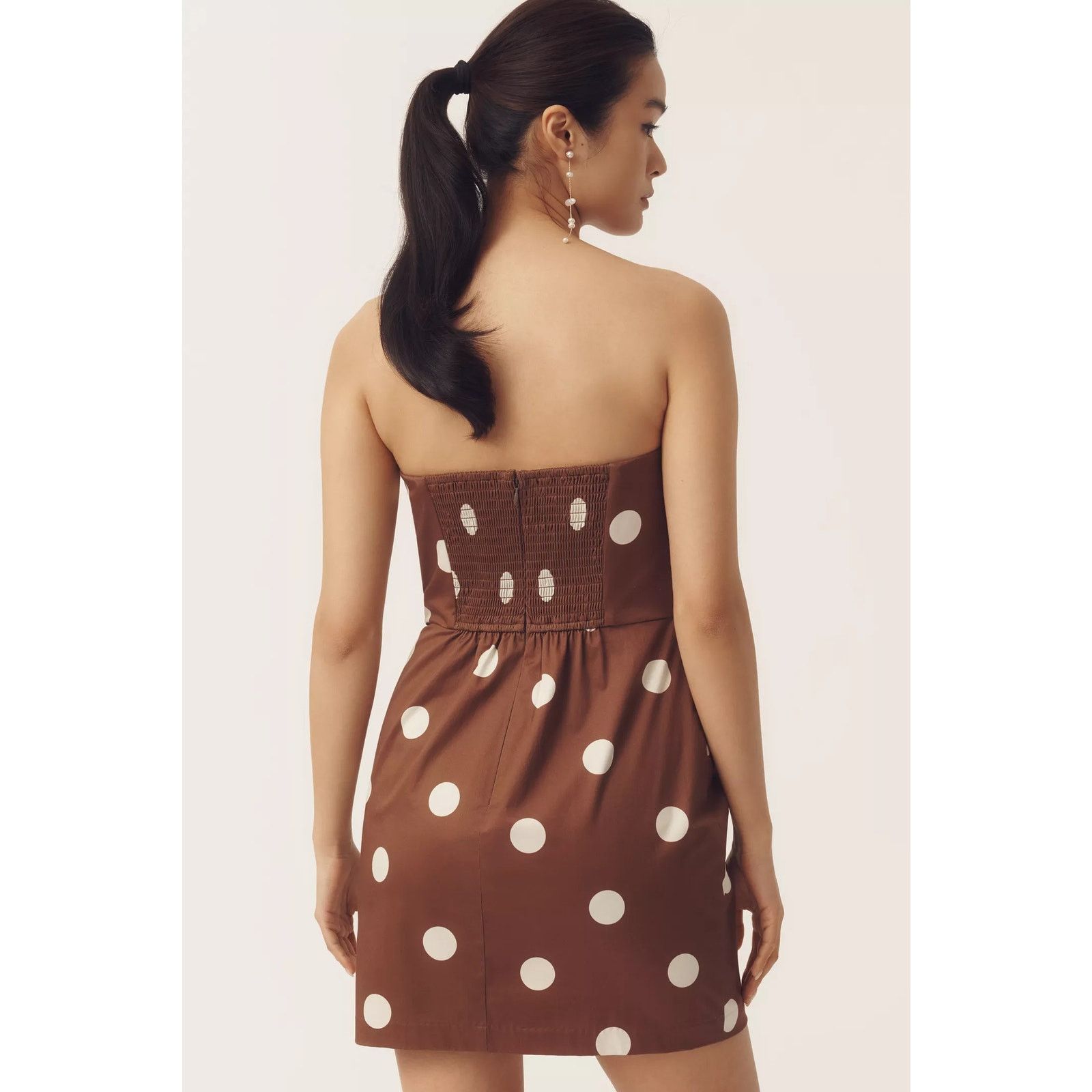 Anthropologie New Hutch Strapless Bow Slim Mini Dress $218 Sz M Brown Dot Size M / US 6-8 / IT 42-44 - 4 Thumbnail