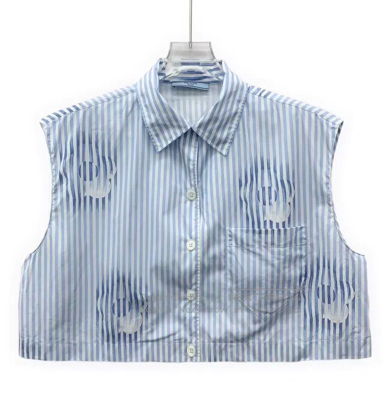 Prada Prada Blue vertical striped floral print cotton lapel sing Size S / US 4 / IT 40 - 1 Thumbnail