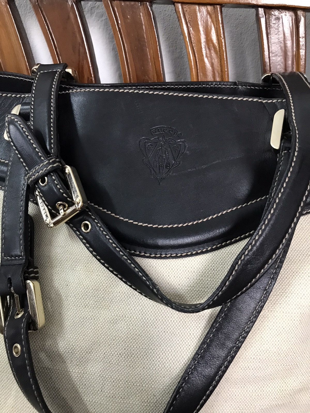 Gucci Vintage Gucci Tote Bag Canvas Black Leather Size ONE SIZE - 2 Thumbnail